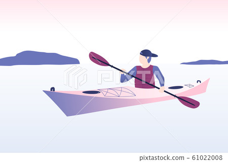 Kayaker swimming in the kayak. Kayak in the sea. 61022008