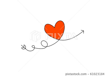 Cupid s arrow in the continuous drawing of lines in the form of a heart and the text love in a flat style. Continuous black line. Work flat design. Symbol of love and tenderness. Cupid s arrow in the continuous drawing of lines in the form of a heart and the text love in a flat style. Continuous black line. Work flat design. Symbol of love and tenderness. 61023184