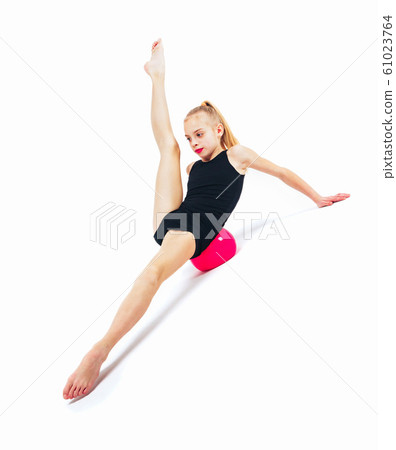 Girl gymnast with a red sword slides 61023764