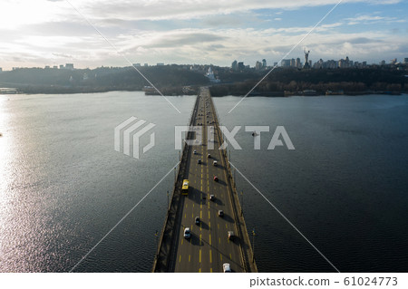 Heavy City Traffic on the Bridge. Industrial City - Bridge Traffic. 61024773