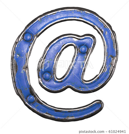 Symbol at made of painted metal with blue rivets on white background. 3d Symbol at made of painted metal with blue rivets on white background. 3d 61024941