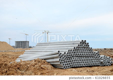 Concrete drainage pipes.Construction of main water supply pipeline.  61026655