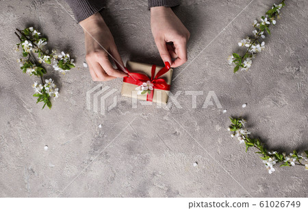 Woman hand hold gifts boxes. Woman hand hold gifts boxes. 61026749
