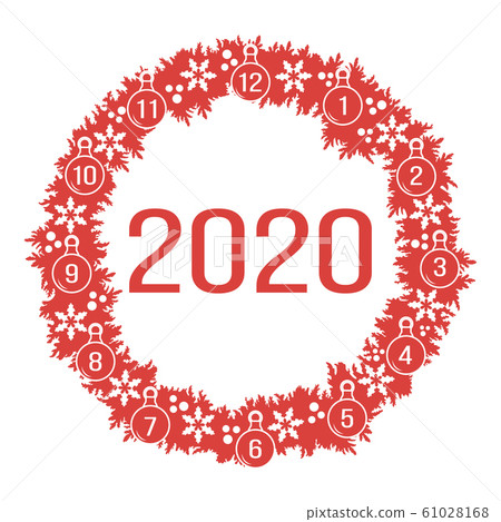 Happy New Year 2020 card Christmas wreath. 61028168