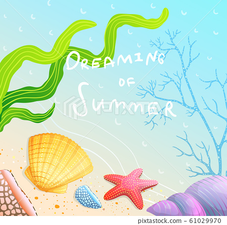 Dreaming of Summer Poster Design with sandy...-插圖素材[61029970