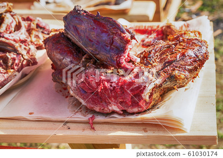 meat of wild animals venison fried on an open fire meat of wild animals venison fried on an open fire 61030174