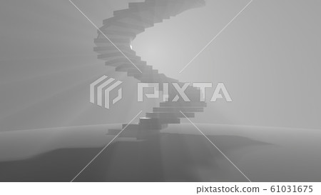 high spiral staircase in an abstract space illuminated with bright light voluminous particles. side view 3d illustration. Concept of Success Climbing and Finding Yourself 61031675