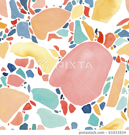 Terrazzo watercolor seamless pattern.  61033834