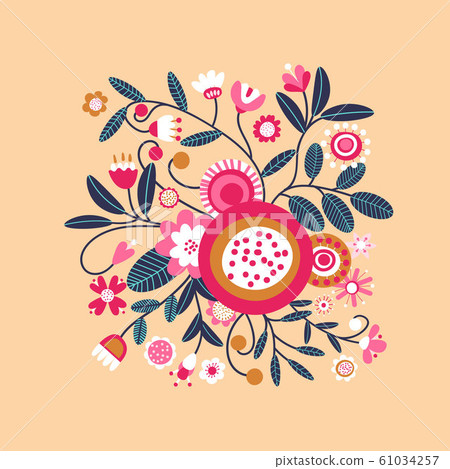 Floral bouquet of hand drawn fantasy folk... - Stock Illustration ...