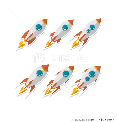 rocket ship sticker label badge flat design set 61034662