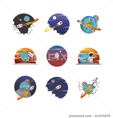 rocket ship launch space travel sign badge label rocket ship launch space travel sign badge label 61034676