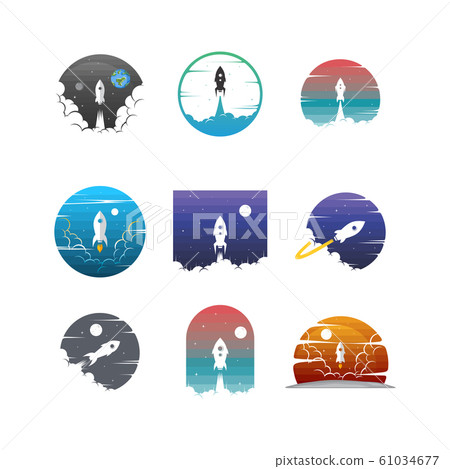 rocket ship launch space travel sign badge label rocket ship launch space travel sign badge label 61034677