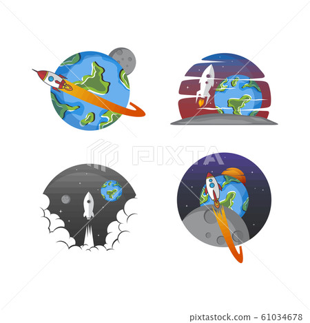 rocket ship launch space travel sign badge label 61034678