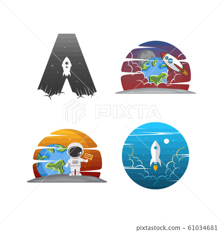 rocket ship launch space travel sign badge label 61034681