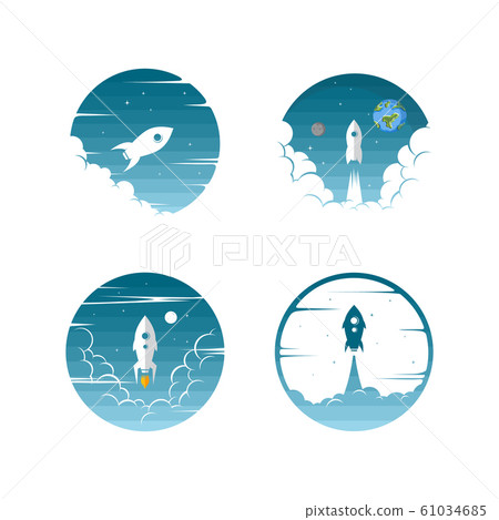 rocket ship launch space travel sign badge label 61034685