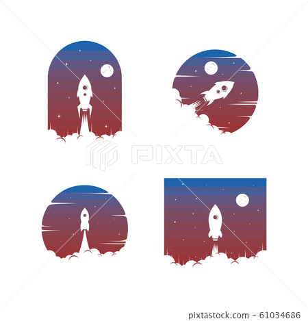 rocket ship launch space travel sign badge label 61034686