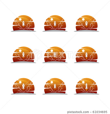 rocket ship launch space travel sign badge label 61034695