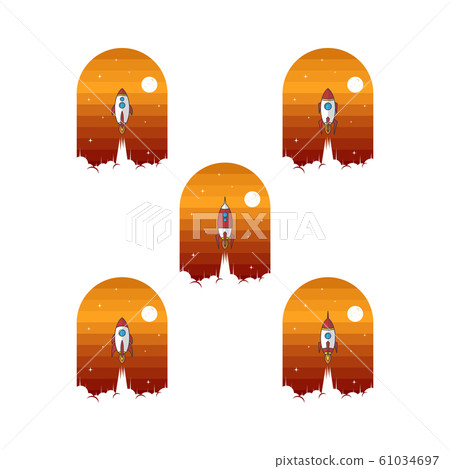 rocket ship launch space travel sign badge label rocket ship launch space travel sign badge label 61034697