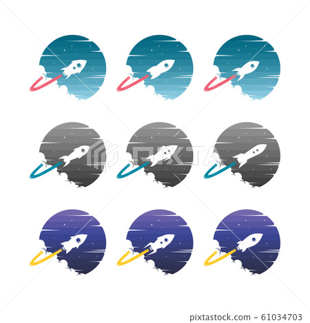 rocket ship launch space travel sign badge label 61034703