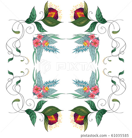 Tropical set of hand drawn floral frames. Jungle Tropical set of hand drawn floral frames. Jungle 61035585