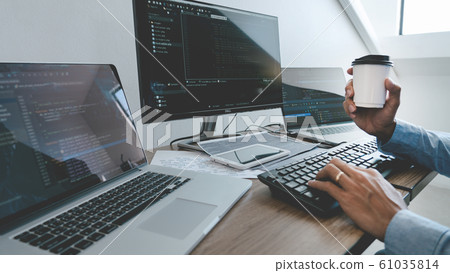 Programmer working On Computer In IT Office Typing 61035814