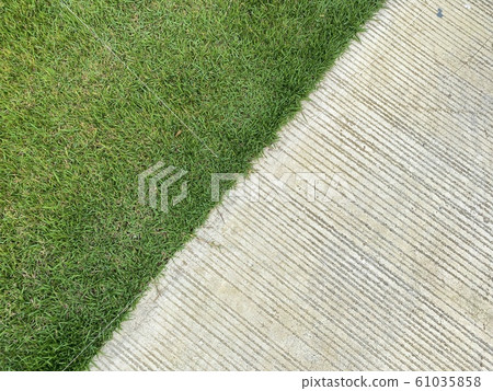 Concrete walkway with green grass Concrete walkway with green grass 61035858