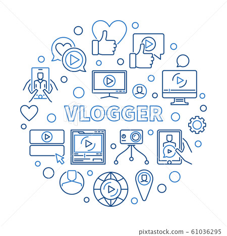 Vlogger vector round creative illustration in thin line style Vlogger vector round creative illustration in thin line style 61036295