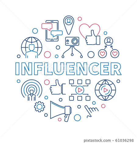 Influencer vector round creative thin line illustration or banner Influencer vector round creative thin line illustration or banner 61036298