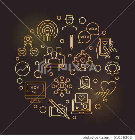 Blogger or Blogging vector round golden outline illustration Blogger or Blogging vector round golden outline illustration 61036302