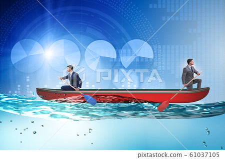 Disagreement concept with businessmen rowing in different direct Disagreement concept with businessmen rowing in different direct 61037105