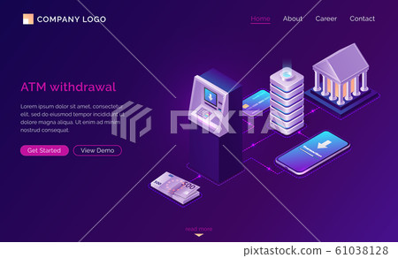 Mobile atm withdrawal isometric concept banner Mobile atm withdrawal isometric concept banner 61038128