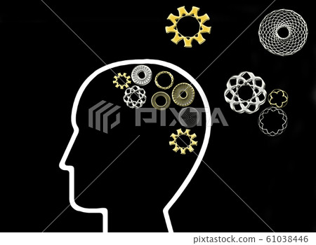 Jewelry gears inside human head conceptual mind and brain 3d render Jewelry gears inside human head conceptual mind and brain 3d render 61038446