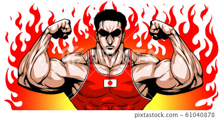 奧林匹克，運動，日本代表，戲劇性，卡通，肌肉，健美，男子氣概，姿勢，前視圖，白色背景， 61040878