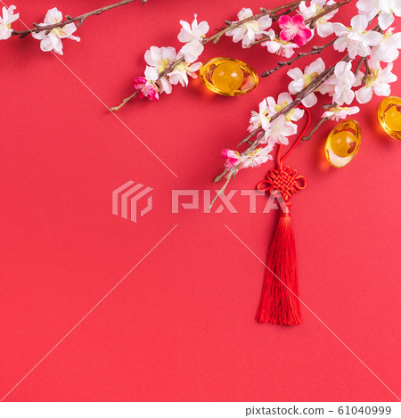 農曆新年 過年 春節 中國結 梅花 頂視圖 Chinese new year flat lay 61040999