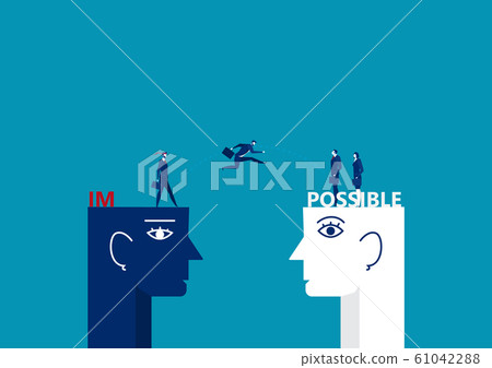 business man jumping over big head and breaking the impossible into posiible concept vector illustrator. 61042288