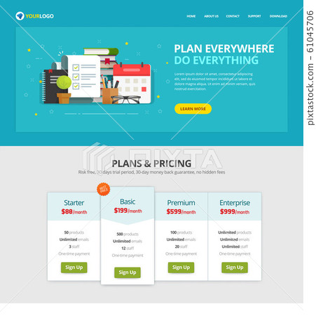 Task or to do list checklist web site template design vector page, time or project check list management flat cartoon website layout, online planner modern design, internet organizer document 61045706