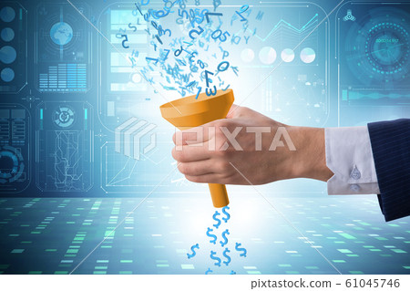Data monetization concept with funnel and businessman Data monetization concept with funnel and businessman 61045746