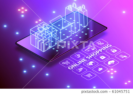 Concept of mobile shopping with smartphone - 3d rendering 61045751