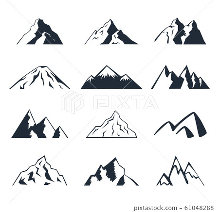 Mountain icons set on a white background. Logo. - Stock Illustration ...