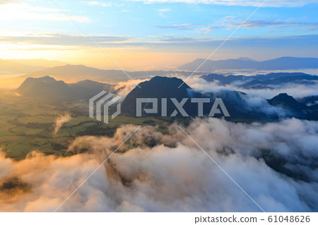 Landscape with sea of clouds in Vang Vieng, Laos Landscape with sea of clouds in Vang Vieng, Laos 61048626