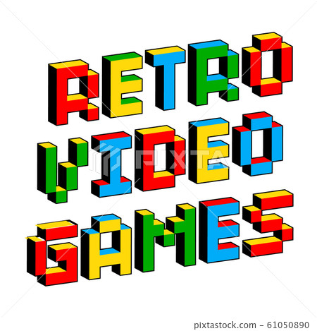 Retro video games text in style of old 8-bit games. Vibrant colorful 3D Pixel Letters. Creative Retro video games text in style of old 8-bit games. Vibrant colorful 3D Pixel Letters. Creative 61050890