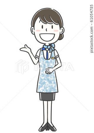 Flight attendant blue apron whole body pose 3 Flight attendant blue apron whole body pose 3 61054785