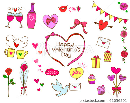 Valentine's Day fashionable hand drawn line drawing material illustration set 61056291