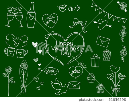 Valentine's day fashionable hand-drawn blackboard line drawing material illustration set Valentine's day fashionable hand-drawn blackboard line drawing material illustration set 61056298