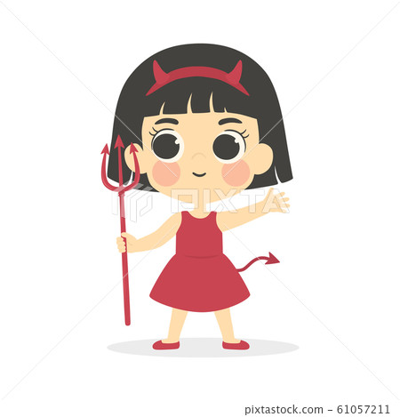 Halloween Cute Red Devil Girl Costume Vector 61057211