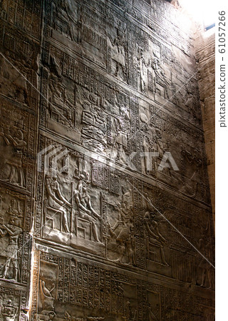 enlightened hieroglyphs Inside the sanctuary at the centre of the egyptian Temple of Horus at Edfu, in Egypt enlightened hieroglyphs Inside the sanctuary at the centre of the egyptian Temple of Horus at Edfu, in Egypt 61057266