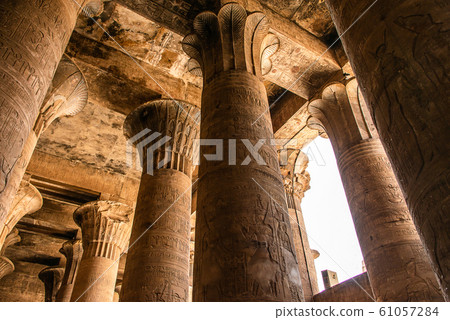 ancient egyptian architecture ruins. hieroglyphs and columns of the Temple of Horus at Edfu, in Egypt 61057284
