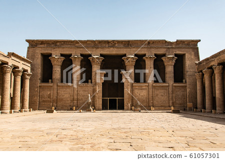 ancient egyptian architecture ruins. hieroglyphs and columns of the Temple of Horus at Edfu, in Egypt ancient egyptian architecture ruins. hieroglyphs and columns of the Temple of Horus at Edfu, in Egypt 61057301
