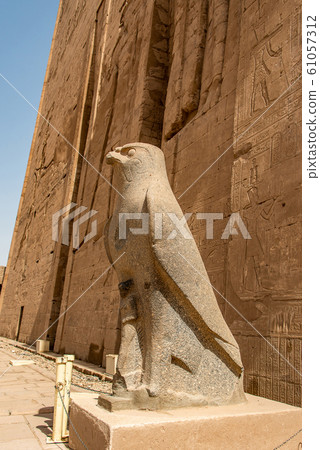 ancient egyptian architecture ruins. hieroglyphs and columns of the Temple of Horus at Edfu, in Egypt 61057312