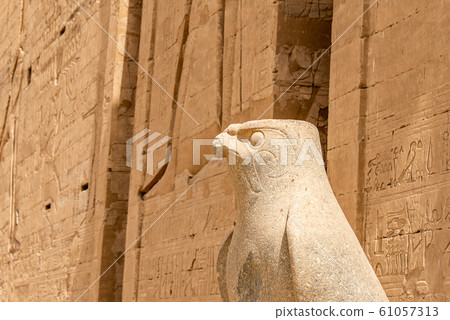 ancient egyptian architecture ruins. hieroglyphs and columns of the Temple of Horus at Edfu, in Egypt 61057313